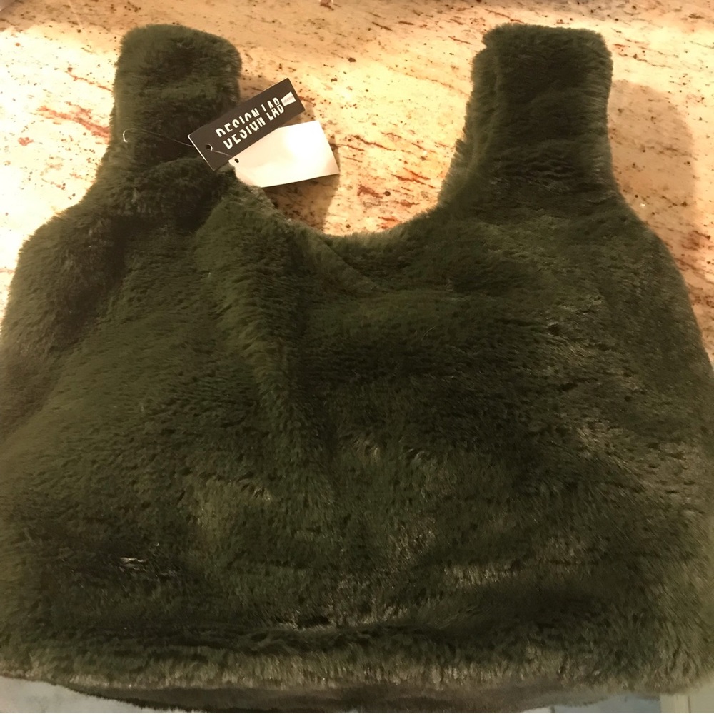 Faux Fur Tote Bag in Olive Green